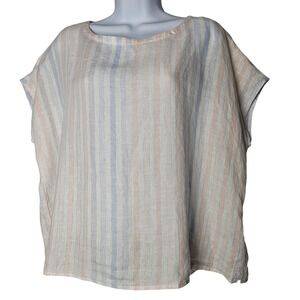 C&C California Womens Linen‎ Blend Striped Button Back Top Metallic M Boxy Boho